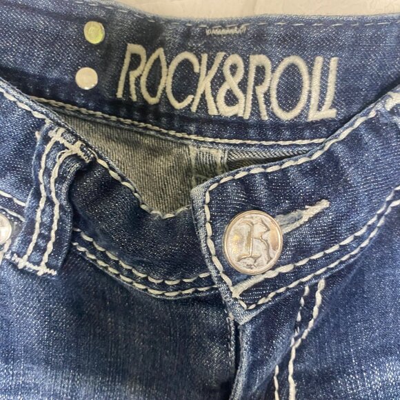 Rock & Roll Cowgirl Bootcut Jeans Womens Size 29 Embroidered Dark Wash Western R - Picture 2 of 14